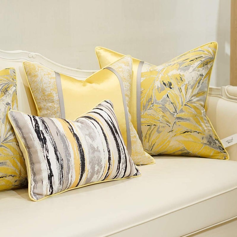 Avigers Square Cushion Covers High Precision Jacquard Modern Yellow Feathers Patchwork Throw Pillow Case Shell for Couch Sofa Home Decoration 18 X 18 Inches - Image 5